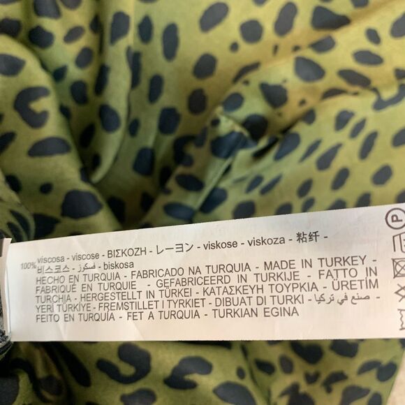 Zara khaki green black satin fluid leopard animal print pyjama pants Sz M NWT - Picture 8 of 13